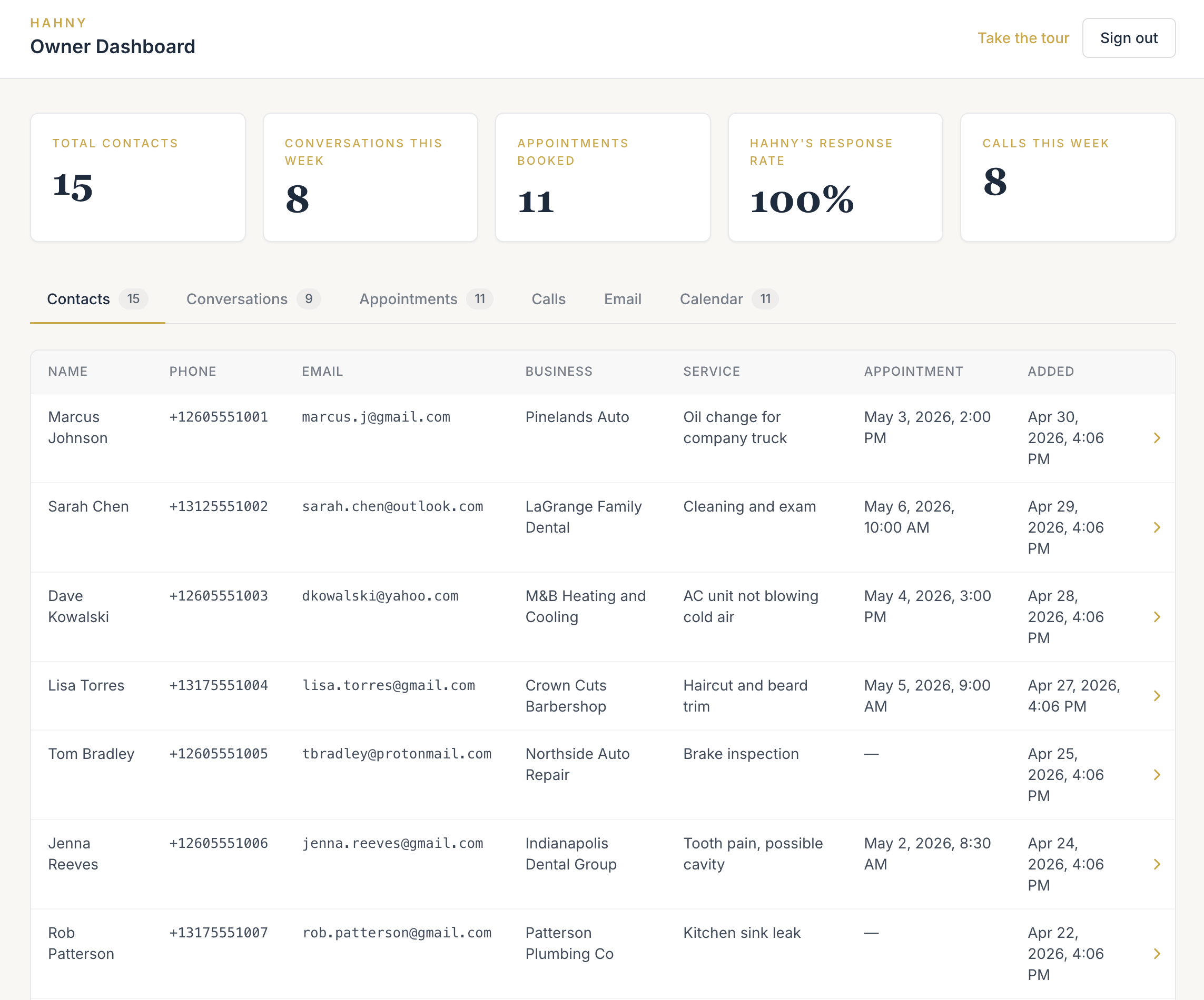 Hahny owner dashboard preview